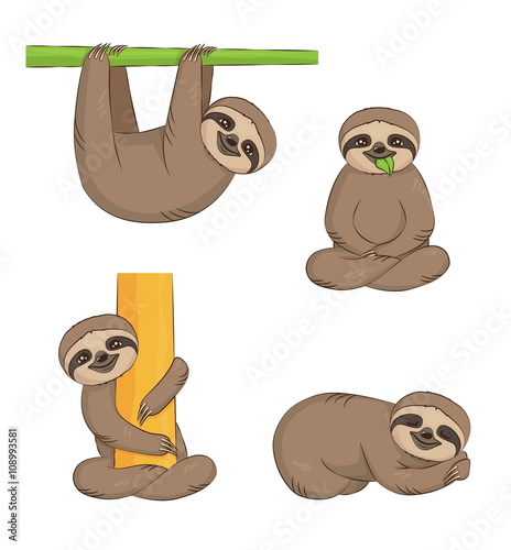 Cute cartoon sloth set