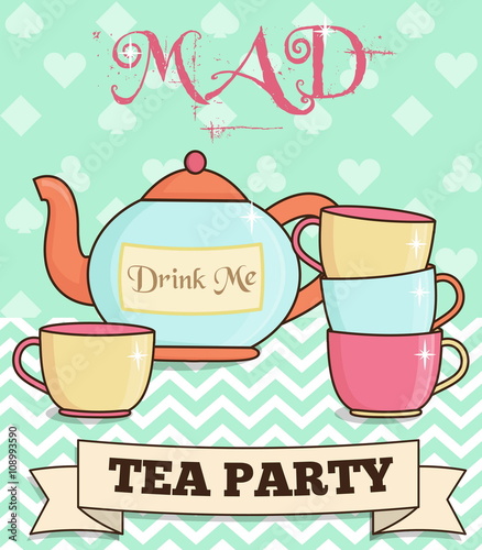 Cute wonderland mad tea party illustration