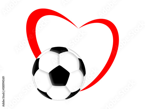 Symbol of the heart and soccer ball on the white background
