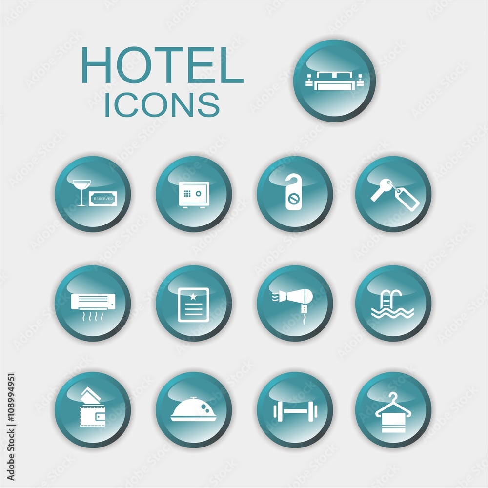 Grupo de iconos hotel sobre botones de color azul. Vector ilustración Grupo de iconos hotel sobre botones de color azul. Vector ilustración