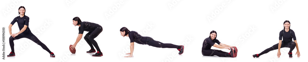 Young man doing exercises on white Young man doing exercises on white