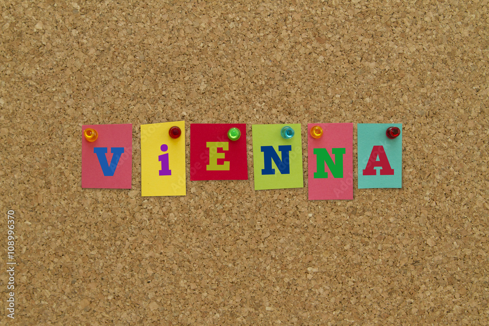 City name Venice written on colorful sticky notes pinned on cork board. City name Venice written on colorful sticky notes pinned on cork board.