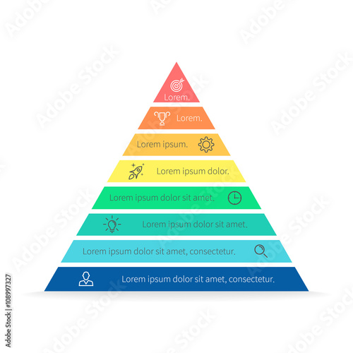 Pyramid for infographics. Vector chart, diagram with 8 steps, options. 