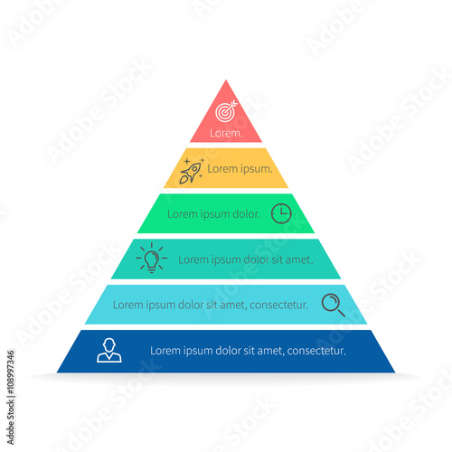 Pyramid for infographics. Vector chart, diagram with 6 steps, options. 