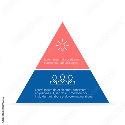 Pyramid for infographics. Vector chart, diagram with 2 steps, options. 