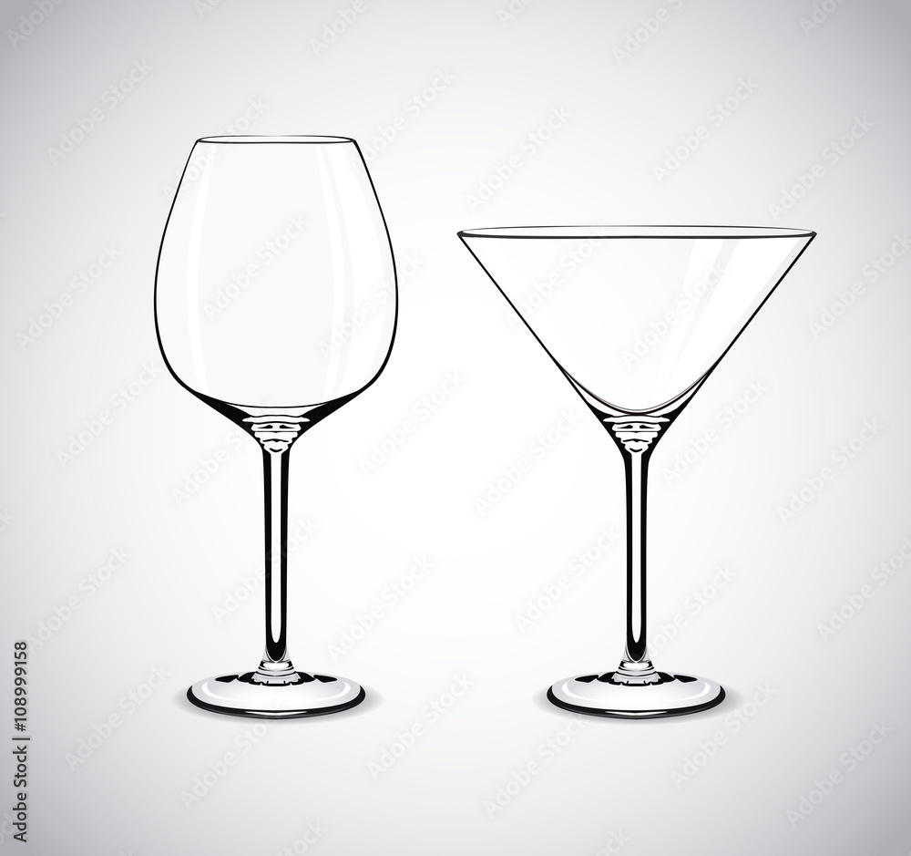 wine and Empty martini cocktail glass isolated on white backgrou wine and Empty martini cocktail glass isolated on white backgrou
