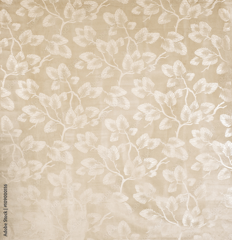 Beige Wallpaper with Leaves on Branches Pattern Swatch