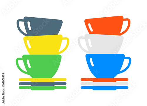 Red cup coffee tea or drink cafe morning beverage kitchen accessory flat vector.
