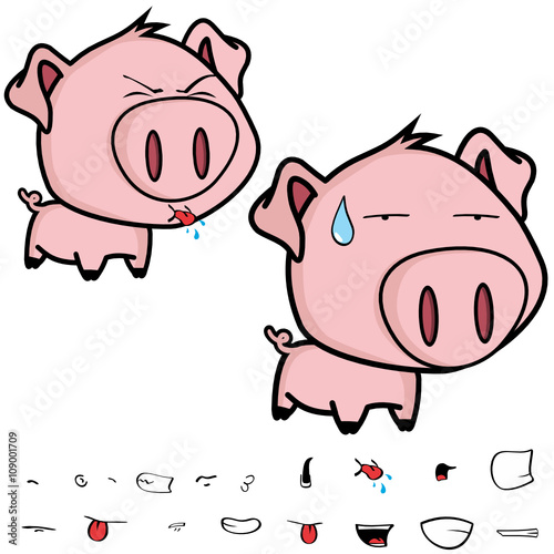cute little big head pig cartoon set in vector format