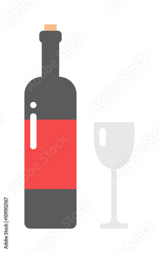 Glass and bottle of wine drink alcohol beverage winery cabernet design vector illustration.
