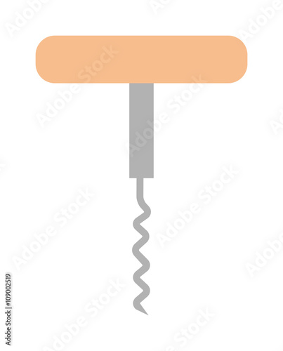 Wine corkscrew cork bottle opener kitchen screw object alcohol winery spiral tool vector illustration.