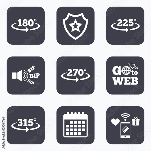 Angle degrees icons. Geometry math signs.