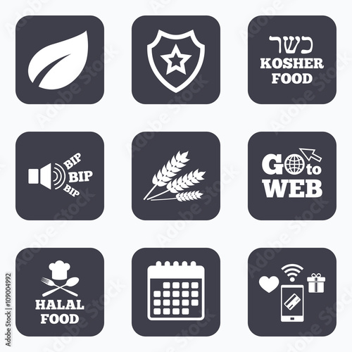 Natural food icons. Halal and Kosher signs.