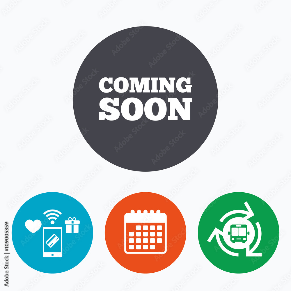 Coming soon icon. Promotion announcement symbol. Coming soon icon. Promotion announcement symbol.
