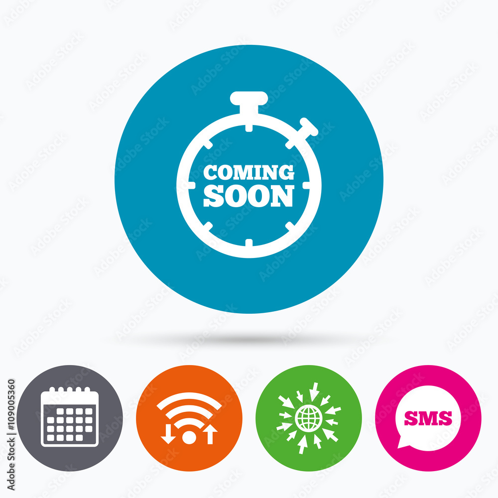 Coming soon icon. Promotion announcement symbol. Coming soon icon. Promotion announcement symbol.