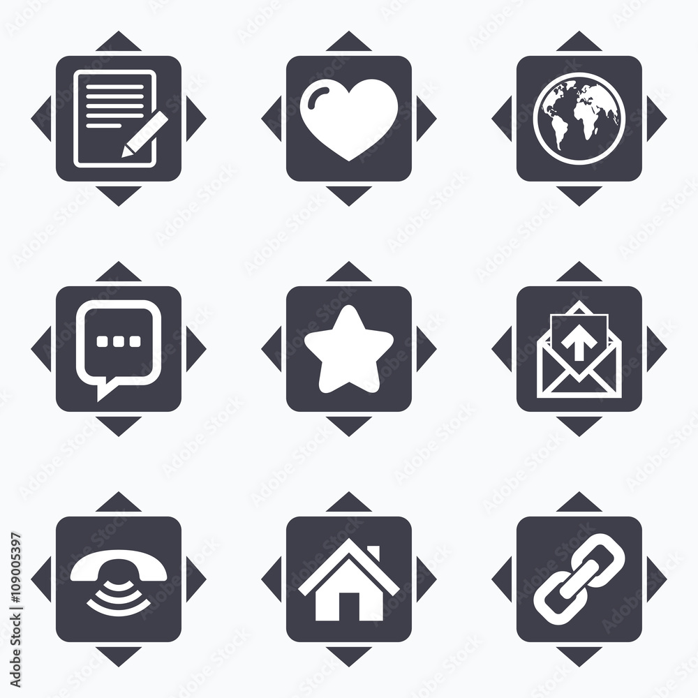 Mail, contact icons. Communication signs. Mail, contact icons. Communication signs.