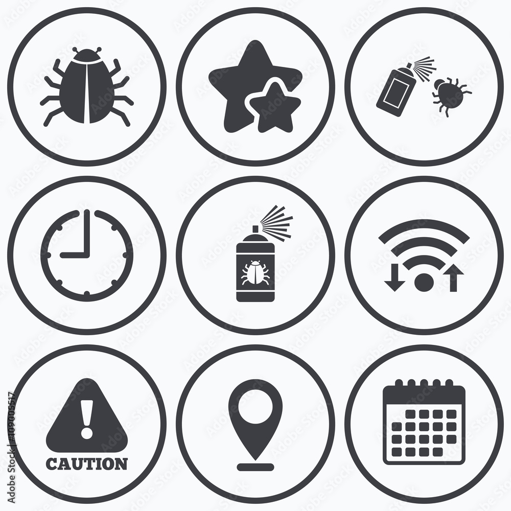 Bug disinfection signs. Caution attention icon. Bug disinfection signs. Caution attention icon.
