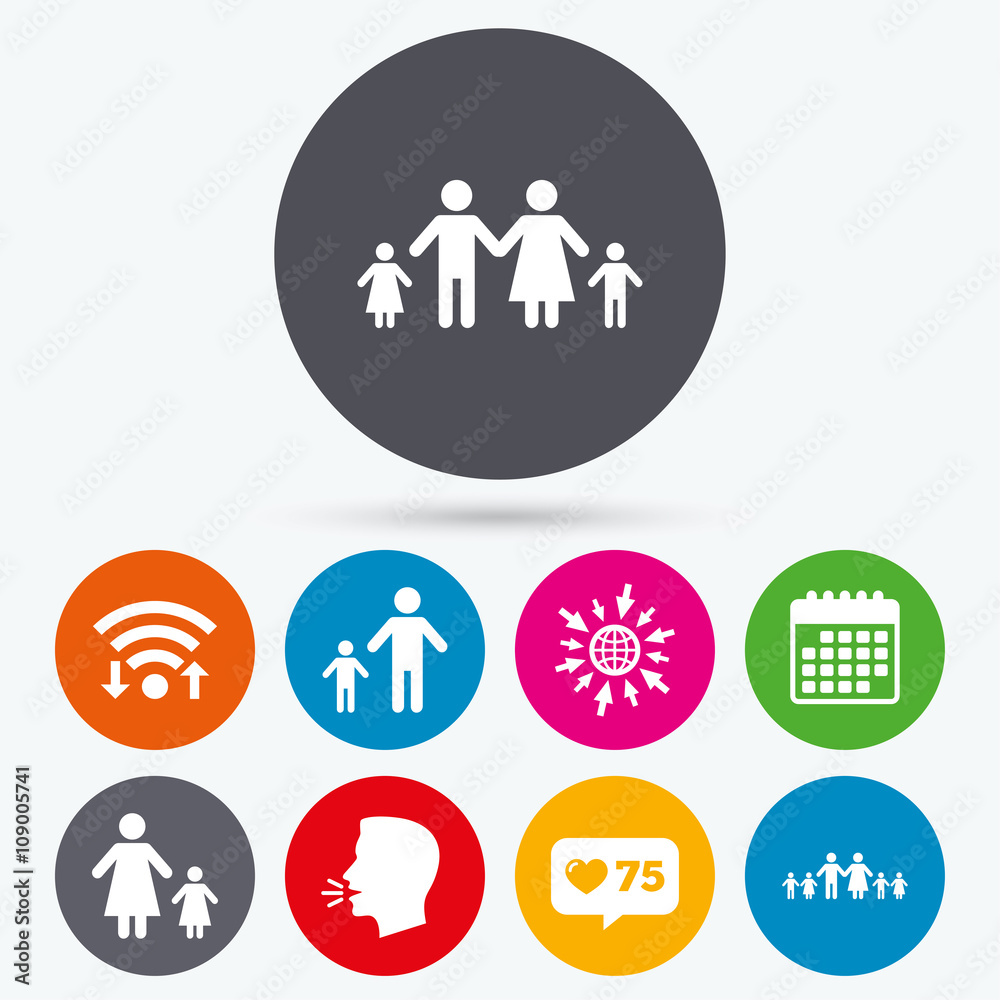 Family with two children sign. Parents and kids.