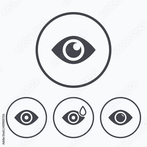 Eye signs. Eyeball with water drop symbols.