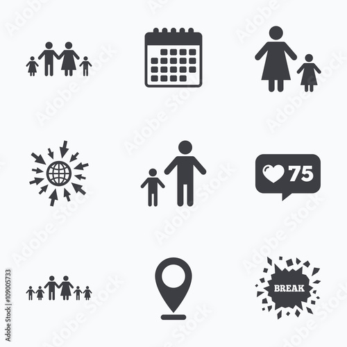Family with two children sign. Parents and kids.