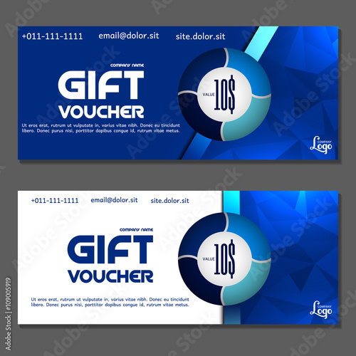 Gift voucher. Coupon and voucher template for company corporate. Blue
