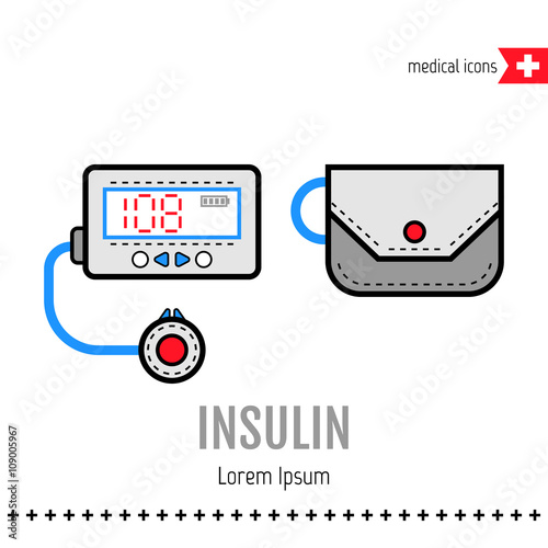 Insulin pump. Equipment for diabetics. Medical flat color icon. Vector 