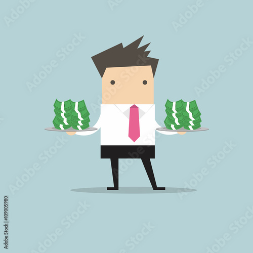 Businessman serve money on the plate