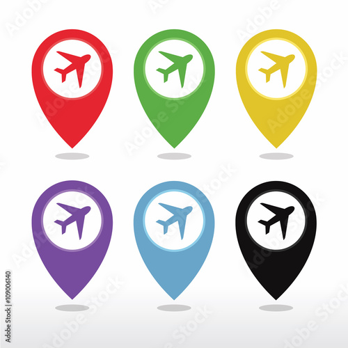 Aeroplane, Airplane, Airport, Landing Field, or Logistic Map Pointer Icon vector