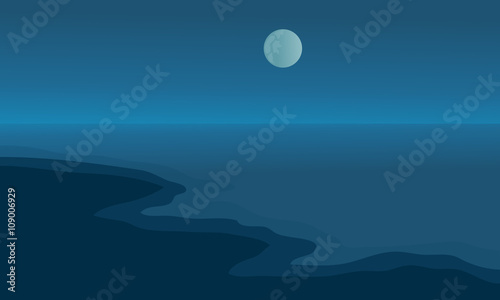 Beach at night scenery with moon