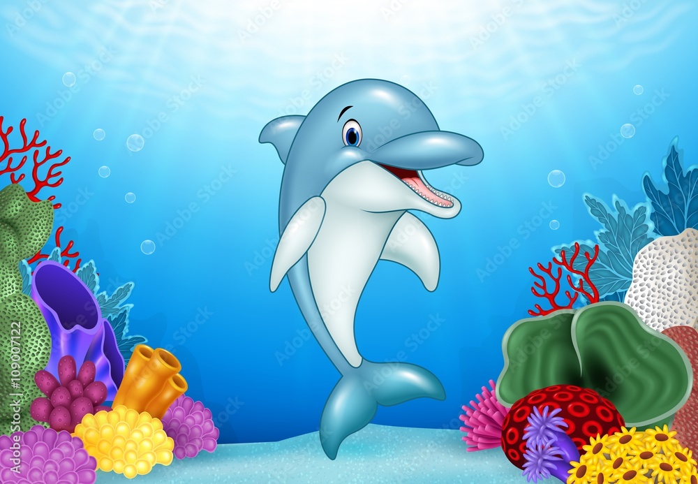 Obraz premium Cute Dolphin with beautiful underwater world