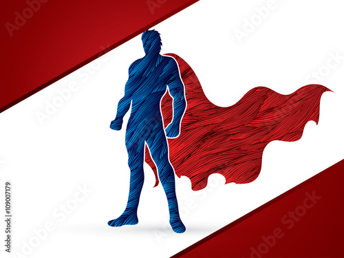 Superhero Man standing designed using grunge brush graphic vector.