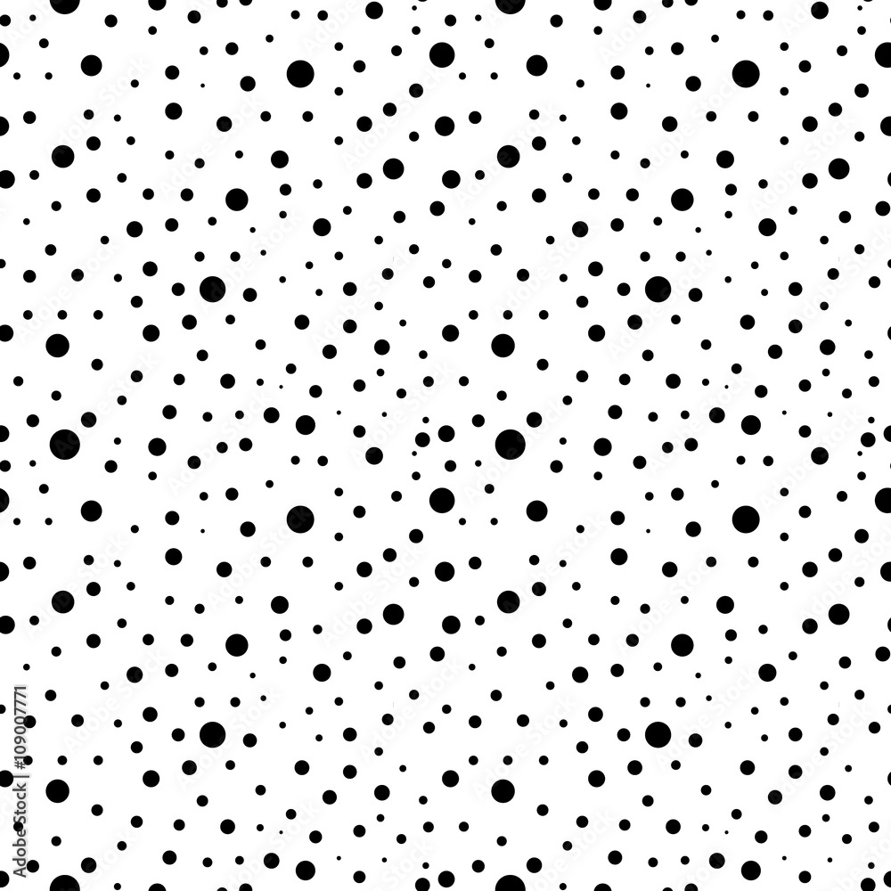 Seamless vector pattern with dots. Black and white background.