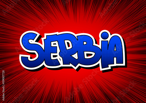 Serbia - Comic book style word.