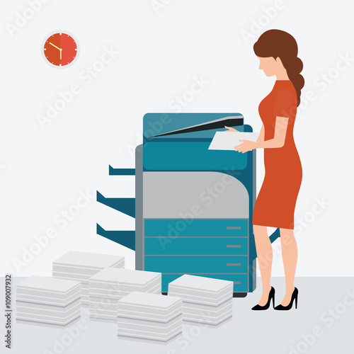 Business woman using copy print machine.