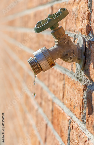 Leaky Spigot:
Picture of an old fashioned outdoor house spigot that has sprung a leak.