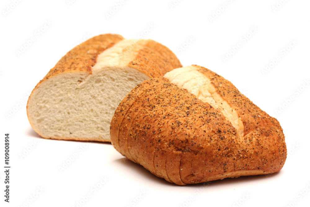 Garlic and Herb Artisan White Bread on a White Background Garlic and Herb Artisan White Bread on a White Background