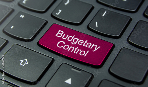 Business Concept: Close-up the Budgetary Control button on the keyboard and have Magenta color button isolate black keyboard