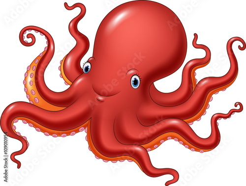 Cartoon happy octopus isolated on white background 
