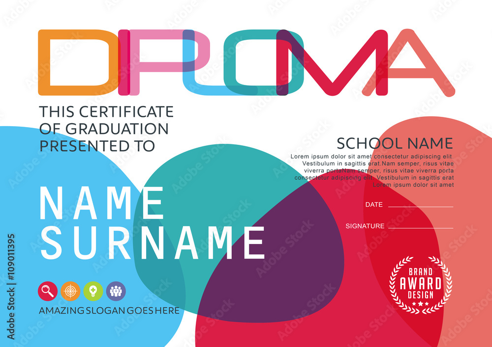 Preschool Kids Diploma certificate background design template Stock ...