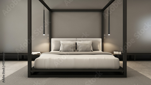 Bedroom interior design modern   loft - 3D render