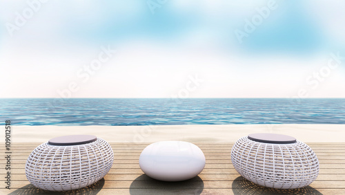 Beach lounge take view sea wayside roof batten for vacation and summer - 3d render 