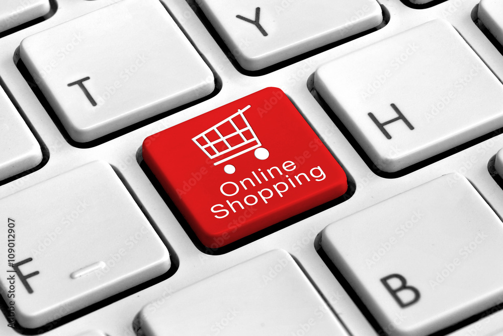 Keyboard with red online shopping theme button Keyboard with red online shopping theme button
