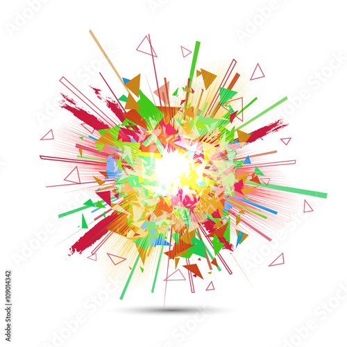Abstract vector explosion. Colorful glowing blast. Isolated explosion. Abstract explosion background. Bright colorful sparkle element.