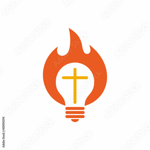 Church logo. Christian symbols. The lamp, cross and flame.