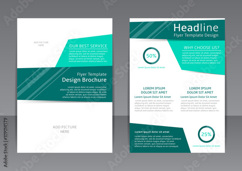 Vector design of the turquoise and white flyer, cover and report. Vector template of brochure with place for picture for your business in A4 size.