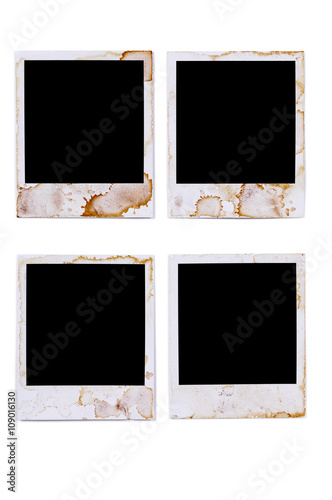 Four several old vintage stained damaged polaroid style blank photo print  frame isolated on white background Stock Photo | Adobe Stock
