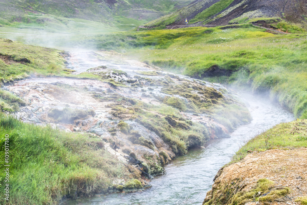 Geothermally active valley of Haukadalur. Thermal springs. Iceland.