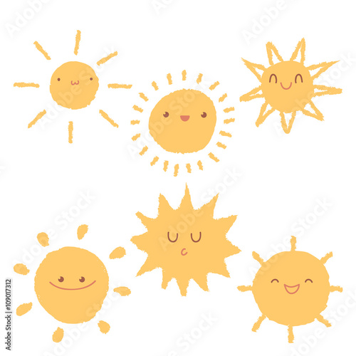 Set of cute hand-drawn sun icons.