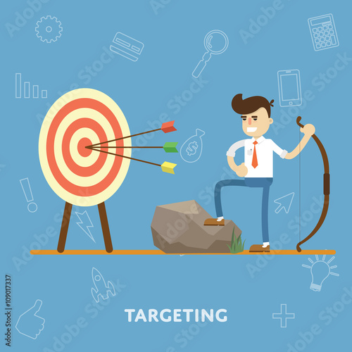 Concept of goal setting and proper targeting to achieve business results flat abstract isolated vector illustration