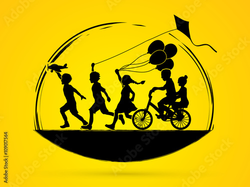 Children running, Friendship graphic vector.